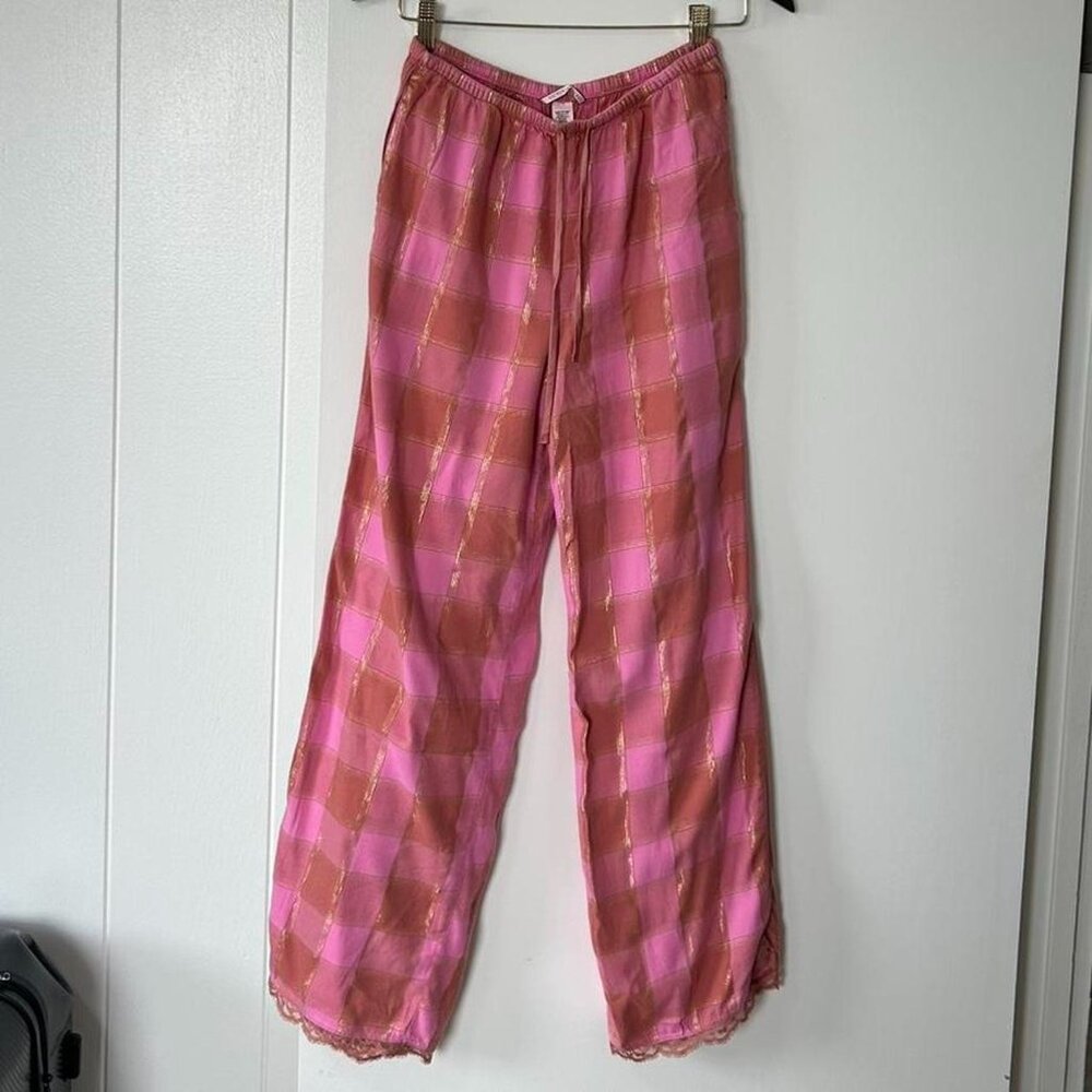 Victoria's Secret pink and gold plaid sleep / loungewear metallic pajama pants